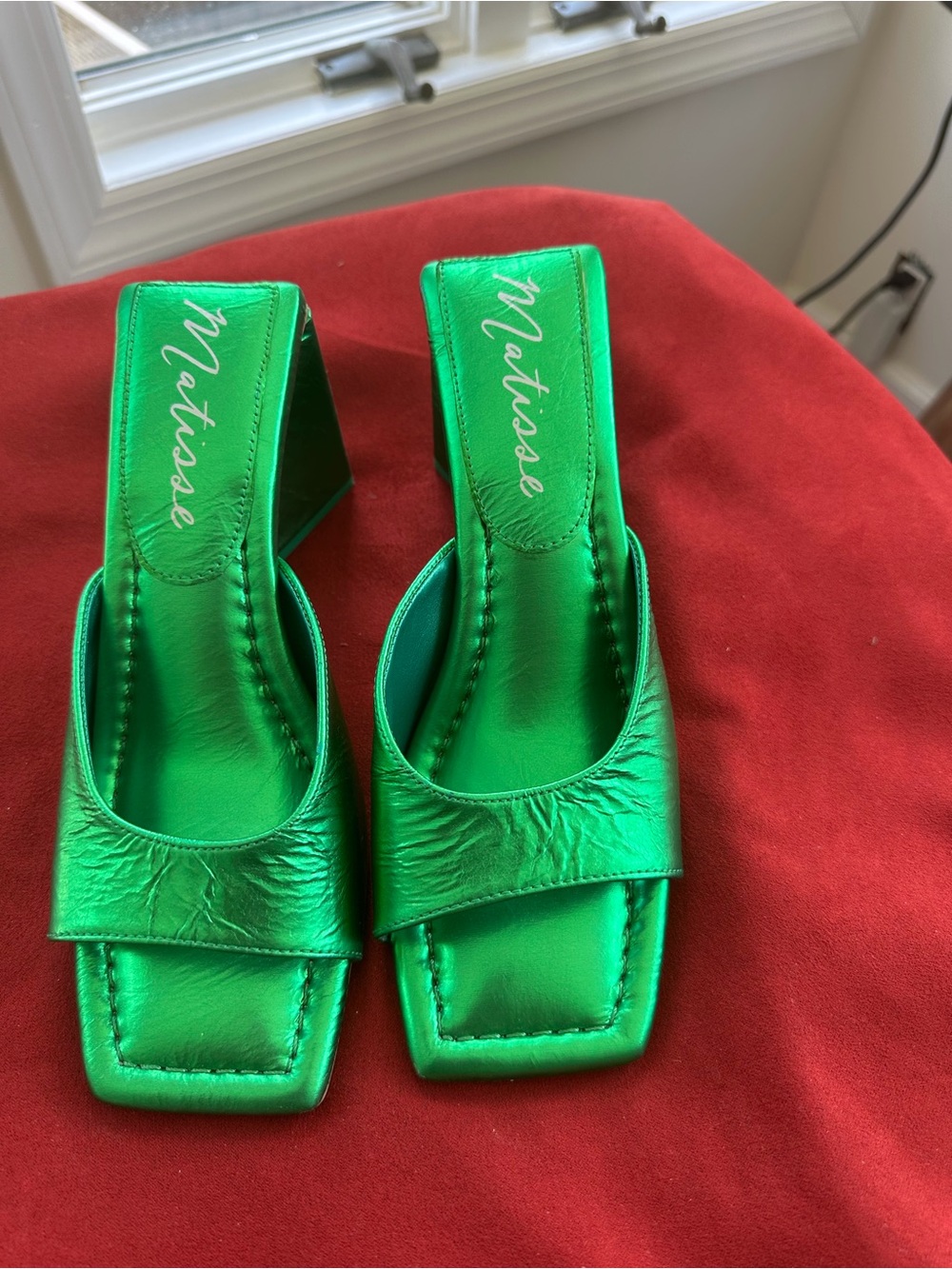 Matisse Metallic Green Square-Toe Mules
